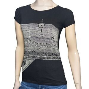 Madwunz London Women’s Size S Black White Printed Short Sleeve Tee T-Shirt